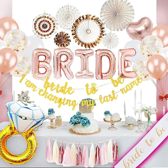 75 pcs Bridal Shower Decorations - Bride to be Party Supplies Kit, Bachelorette Party Decorations with Rose Gold, Confetti & Pearl Balloons, Bride to Be Banner & Sash, Ring, Backdrop Garland Tassel