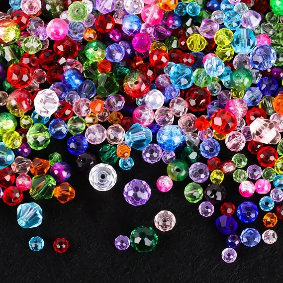 Pack of 1300 Glass Beads for Threading 8 mm/6 mm/4 mm Colourful Faceted Beads Set with Storage Box Glitter Beads for DIY Jewellery Making Bracelets Necklace Crafts 12 Colours