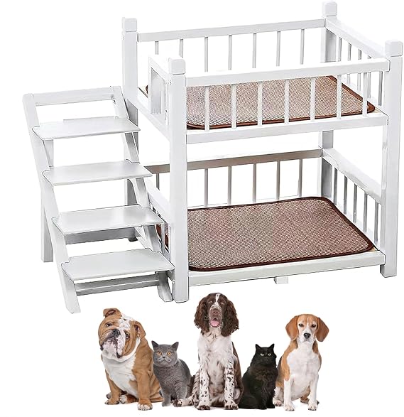 Dog Bunk Bed with Stairs Removable Double Layer Pet Bed, Pet Bunk Bed for Small Medium Large Dogs Pet, Pet Bed Couch for Bedside, Home, Indoor Use (White, 31.0" L x 24.0" W x 31.0" Th)