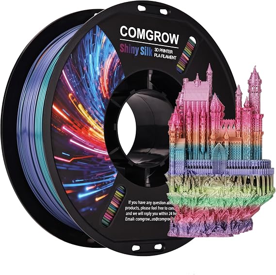 Comgrow Rainbow Colors Silk PLA 3D Printer Filament, PLA Filament 1.75mm, Dimensional Accuracy +/- 0.02 mm, 1KG Spool, Coextrusion 3D Filament with Shiny Silk Rainbow Red | Dimensional Accuracy +/- 0.02 mm, 1KG Spool, Coextrusion 3D Filament with Shiny Silk Rainbow Red