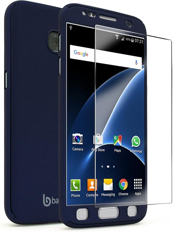 Galaxy S7 Case, Bastex Full Body Slim Fit Ultra Thin Light Weight Hard Snap-On Case with Tempered Glass Screen Protector for Samsung Galaxy S7- Blue