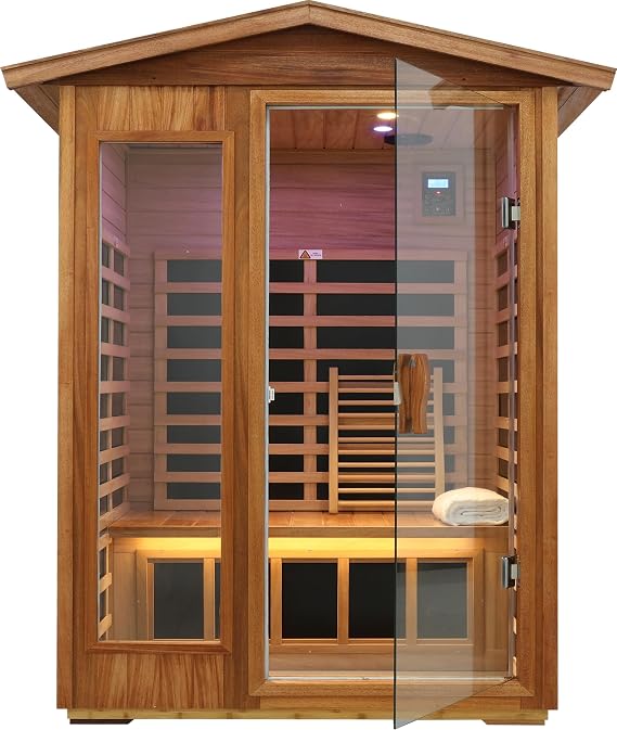 LTCCDSS Ultra-Low EMF Outdoor Sauna 2 Person, Mahogany Far Infrared Sauna for Home EMF Average 0.5 mG, Chromotherapy, Bluetooth Speaker