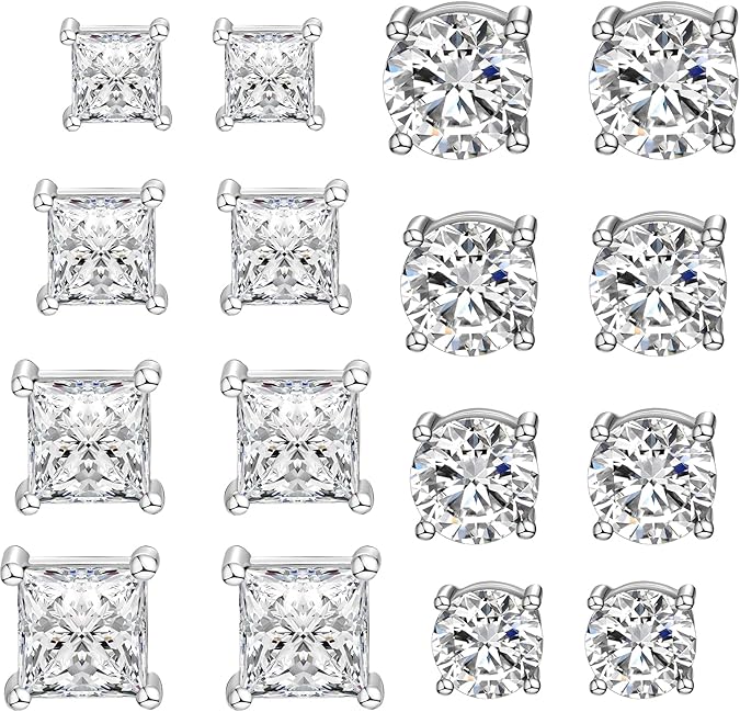 WAINIS 8 Pairs Stainless Steel Magnetic Stud Earrings for Men Women | Non-piercing Hypoallergenic Earrings 5-8mm