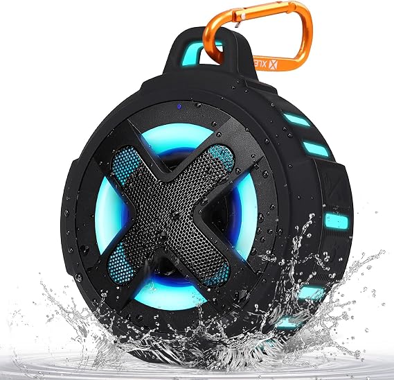 Upgraded, Bluetooth Speaker, Shower Speaker, Certified IP67 Waterproof, Silicone Case, 10W Pro Sound &Powerful Bass, 24Hrs Playtime, Small Wireless, Clip, Lights, for Beach Kayak Camping Travel Gifts