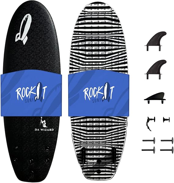 Rock-It 4'10" DA Wizard Performance Soft Top Surfboard, Mini Surfboard, Wave Pool Surfboard, River Surfboard (Black)
