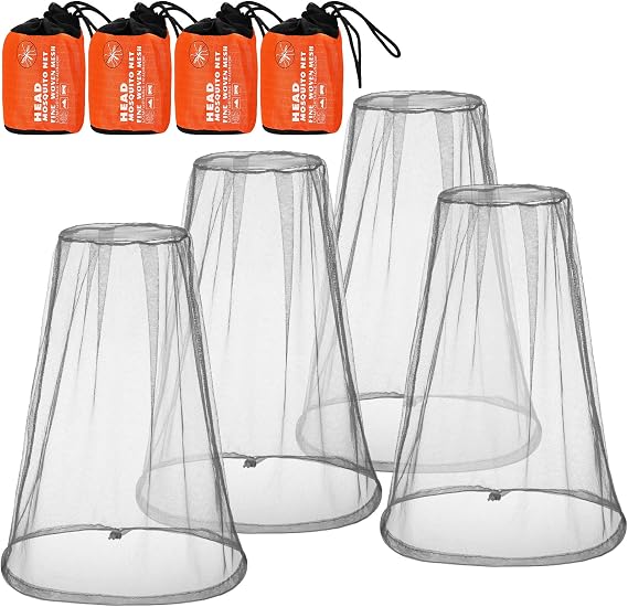 HESTYA 4 Pack Mosquito Bug Net Mesh for Head Mosquito Net Face Fly Netting Hood from Insect Bugs Gnats for Outdoor(Gray)