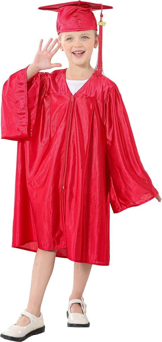 Kindergarten Shiny Graduation Cap and Gown Set with 2026+2027 Year Charm Tassel for Preschool Boys and Girls
