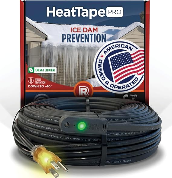 RADIANT SOLUTIONS HeatTapePro - Intelligent Commercial Grade Self-Regulating Heat Cable with GlowCapTM - Ice Dam & Pipe Freeze Protection - 125 ft cable + 10 Ft Cord, 120V, 6 watts/Ft
