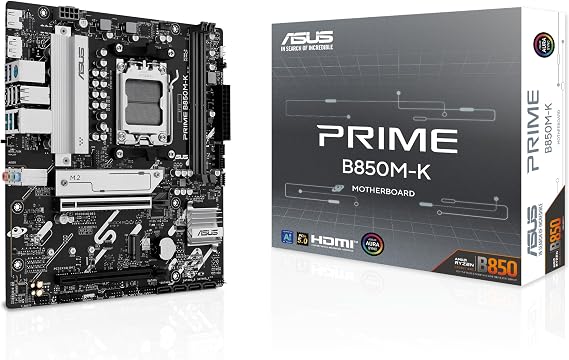 ASUS PRIME B850M-K AMD B850 AM5 DDR5 8200 DP HDMI Çift M2 USB3.2 AURA RGB 2.5Gbit LAN mATX 8+2+1 Güç Aşamaları, 1xGen5 M.2, Advanced AI PC-Ready