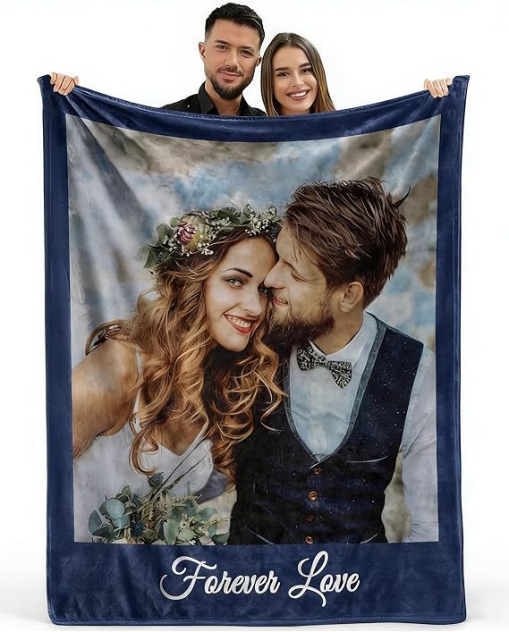 MeMoShe Custom Blankets with Photos 40"x50" Personalized Picture Blanket Customized Blanket for Couples Gifts Birthday Valentines Day Gifts for Wife Husband Girlfriend Boyfriend