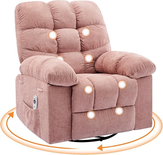Rocking Recliner Chair, Massage Rocker Recliner Chair with Vibration Massage and Heat,360 Swivel Recliner Chairs,Oversized Rocker Recliner Single Sofa with Side Pocket, Living Room, Bedroom, Nursery