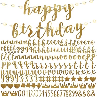 TaoBary 167 Pcs DIY Banner Kit Happy Birthday Glitter Banner Customizable Glitter Make Your Own Kit 162 Letters Symbols and Numbers 3 Rope for Birthday Halloween Wedding ChristmasChampagne Gold