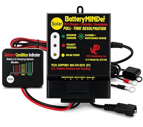 BatteryMINDer SCC-180 12V Solar Charge Controller | Charges Maintains & Desulfates Fits All 12V Lead Acid Batteries 180W Solar 25V Max For Boats RVs & Jet Skis