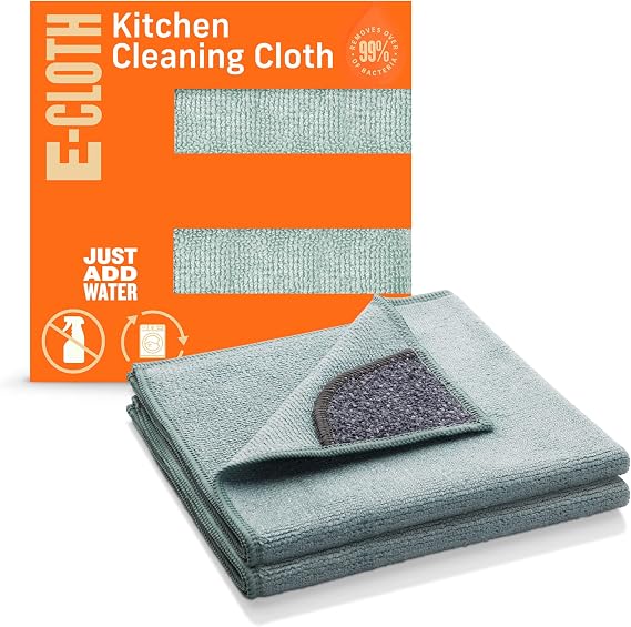 E-Cloth Kitchen Cleaning Cloth, Premium Microfibre Cleaning Cloth with Scrubber, Ideal for Kitchen Sinks and Dish Scrubber, Reusable, 100 Wash Promise, 2 Pack