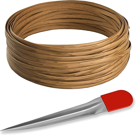 130 Ft Light Wood Grain Plastic Wicker Repair Kit with Stainless Steel Weaving Tool, Plastic Rattan Material for Patio Rattan Furniture Repair Replacement Supplies