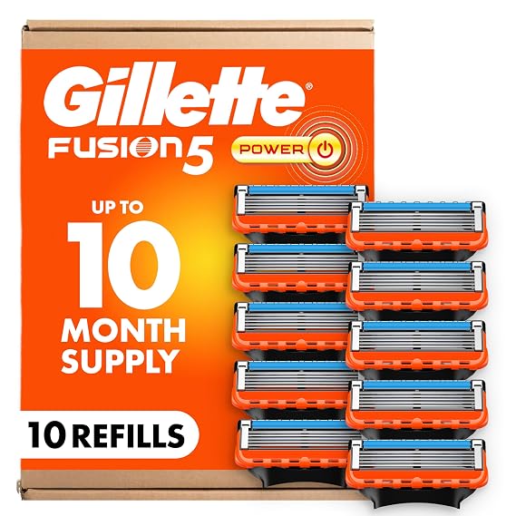 Gillette Fusion5 Power 5-Blade Razor Blade Refills for Men with Precision Trimmer, 10 Count