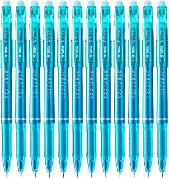 M&G Erasable Pens, 12 Pcs Fine Point 0.5mm Blue Ink Erasable Gel Pens with Comfort Grip and Cap, Make Mistakes Disappear for Drawing Writing Planner and Crossword Puzzles