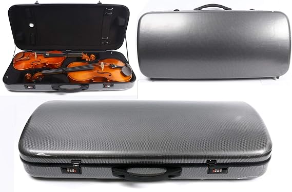 yinfente Double Violin Case For Violin Viola Case Mixed Carbon Fiber 4/4 Full Size Black/White (Black)