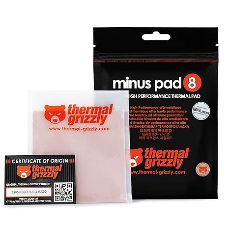 Thermal Grizzly - Minus Pad 8 (100 x 100 x 1,5 mm) – elektrikli, iletken olmayan ısı iletim pedi, yüksek ısı iletkenliği ve sıkıştırılabilirlik, SSD'ler, GPU'lar, konsollar ve elektronik cihazlar için