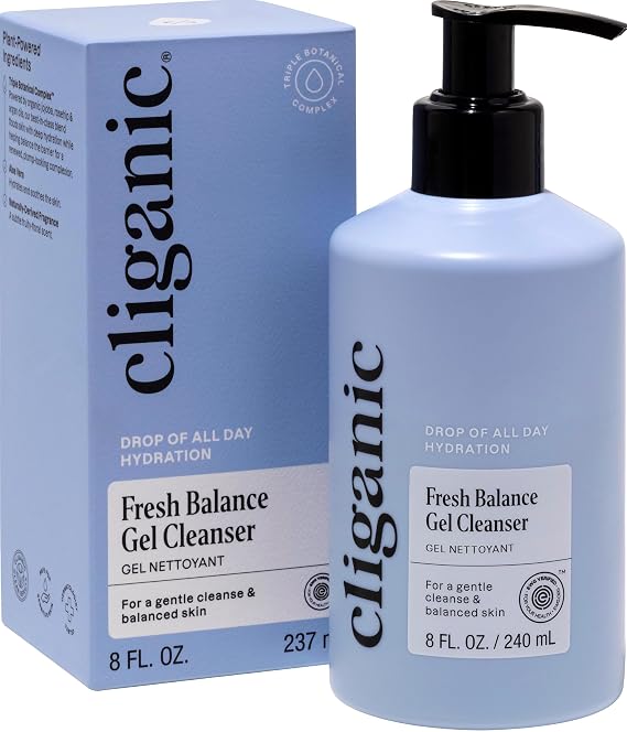 Cliganic Hydrating Facial Gel Cleanser with Triple Botanical Complex Clean Gentle Face Wash with Jojoba, Rosehip Argan Oils Removes Makeup Impurities Aloe Vera Glycerin for Balanced Glowing Skin