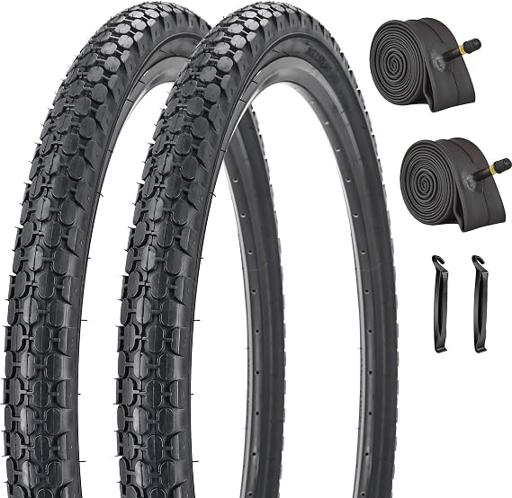 2 Pack 26" x 2.125" Inch Beach Cruiser Bike Tires with or Without Tire Levers Folding Bicycle Comfortable Replacement Tires Black Wall/White Side Wall with or Without Inner Tubes