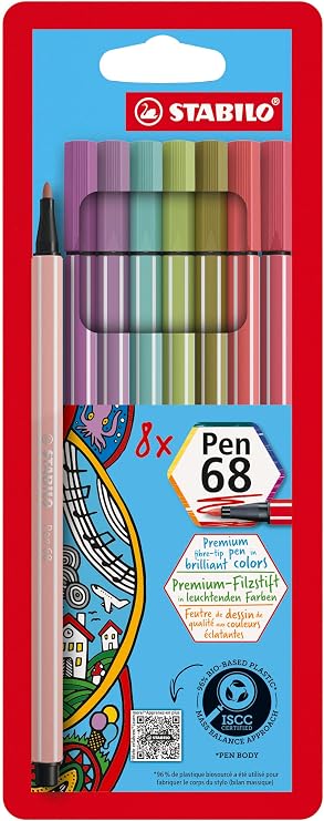 STABILO Pen 68 - Premium Fibre-Tip Pen | Pack of 8 - Assorted Colours