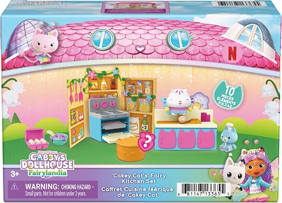 DreamWorks Gabby's Dollhouse Fairylandia Cakey Cat's Fairy Kitchen 10-Piece Set with Pop-Up Art and Play Kitchen Accessories, Pretend Play Toys Set for Kids, Ages 3+