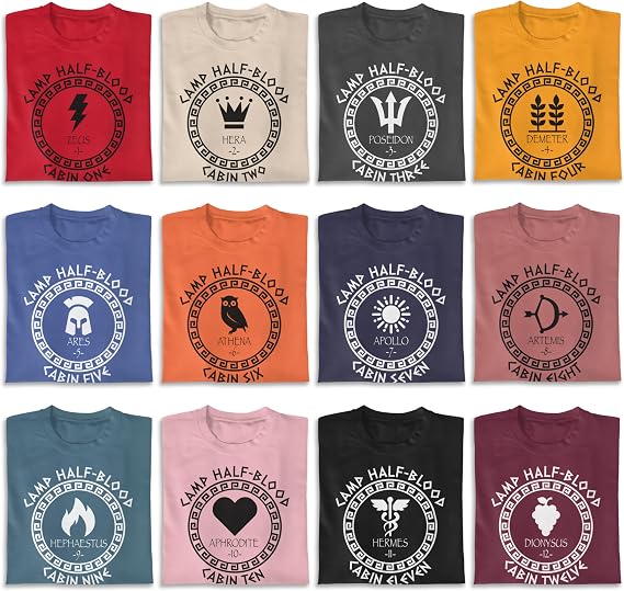 Personalized Camp Half Blood Shirt with 13 Cabins, Percy Jackson Fan Shirt, Unisex Greek Mythology Graphic T Shirt, Customizable Tee, Book Lovers Gift Orange