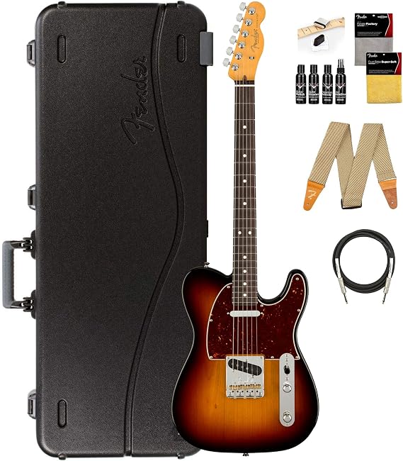 Fender American Professional II Telecaster - 3-Color Sunburst Bundle with Case, Strap, Cable, and Guitar Cleaning Kit