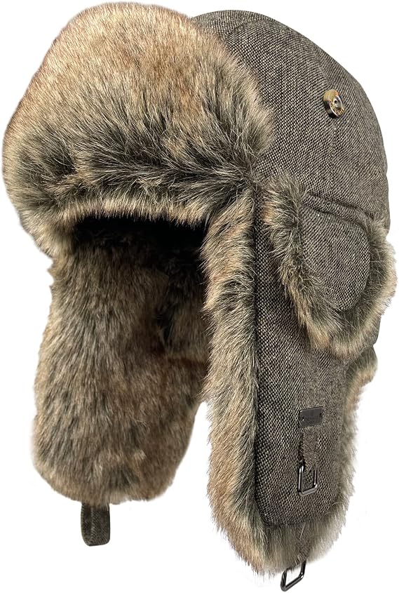 Fur Winter Trapper Hat,Wool Faux Fur Aviator Ski Trapper Trooper Pilot Snow Eskimo Hat with Ear Flaps for Men & Women