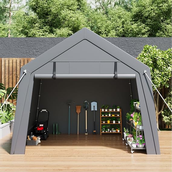 Garden Storage Shed Tent, 1.8M*1.8M Outdoor Shelter with Vents & Roll-Up Zipper Door, Waterproof Anti-UV Portable Garage with Metal Frame, Carport for Motorcycle, Bike, Garden Storage, Firewood