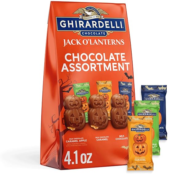 GHIRARDELLI Jack O Lanterns Chocolate Assortment, 4.1 oz Bag Halloween Chocolate Variety Pack with Milk & Dark Chocolate Candy