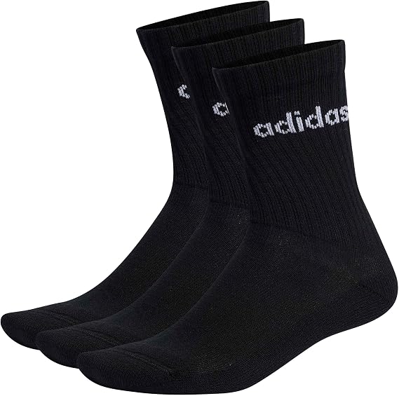 adidas Unisex Adults Linear Crew Cushioned Socks 3 Pairs Socks, Black/White, L, Black/White, Large