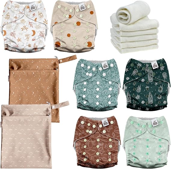 Mama Koala 3.0 Baby Cloth Diapers with 6 Inserts Bundle, with 2 Pack Reusable Wet Dry Bag