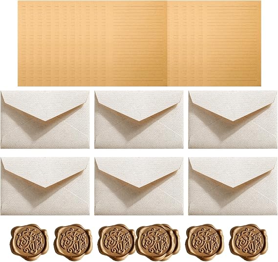 Writing Paper with Envelope Set 24 Vintage Writing Paper with 6 Envelopes 6 Self-Adhesive Wax Seal Stickers Vintage Paper with Lines for Invitation