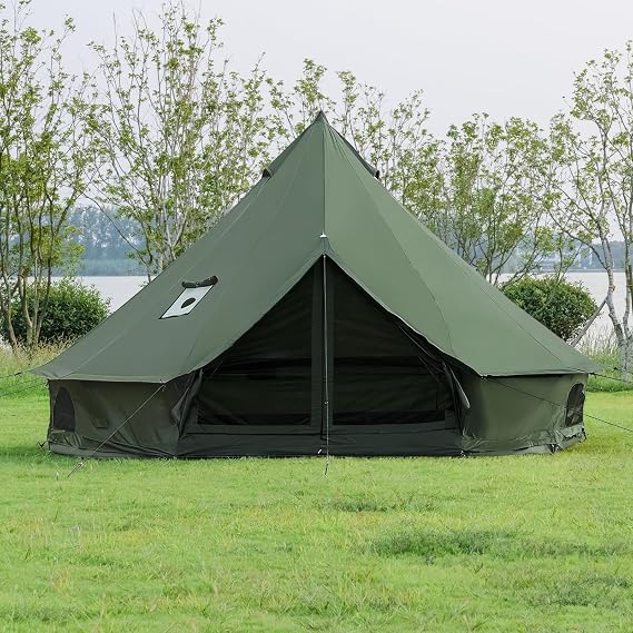 Bell Tent for Family Camping, Spacious 4m Yurt with Hob Lifter, Large Glamping Tents for 4-6 People, 4 Seasons Oxford Canvas Shelter