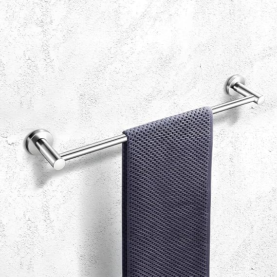 Stainless Steel Towel Bar Round Towel Bar Fixing Rack Bathroom or Kitchen Accessories Screw Mount Polished Surface Silver (40cm)