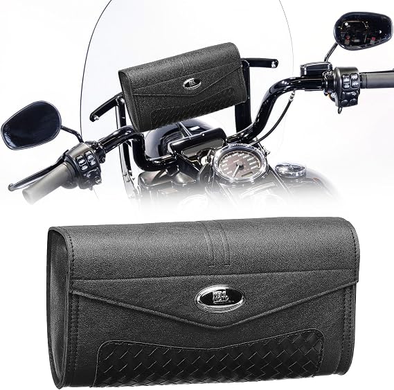 KEMIMOTO Motorcycle Windshield Bag PU Leather Windscreen Studded Pouch