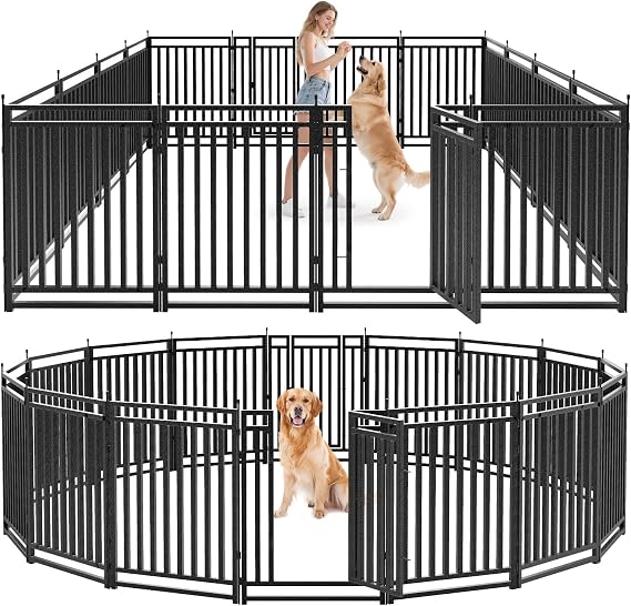 Dog Fence Outdoor for Yard Dog Playpen Indoor 40" Height 16 Panels Portable Puppy Playpen Dog Kennel for RV Camping(Black-Silver)