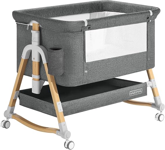 HARPPA Cuddly Bassinet, 3 in 1 Baby Bassinet, Rocking Bedside Bassinet with Wheels, 5 Height Adjustable, Includes Mosquito Net, Mattress, Anchor Strap