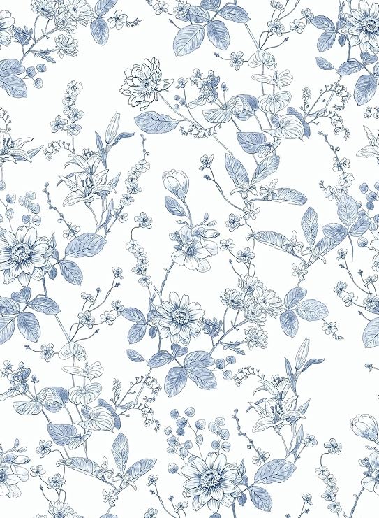Light Blue Botanical Floral Shelf Liner Contact Paper Peel and Stick Botanical Floral Wallpaper for Walls Bahtroom Bedroom Kitchen Cabinets Dresser Drawer Furniture Arts Carfts Decal 17.7X196 Inches