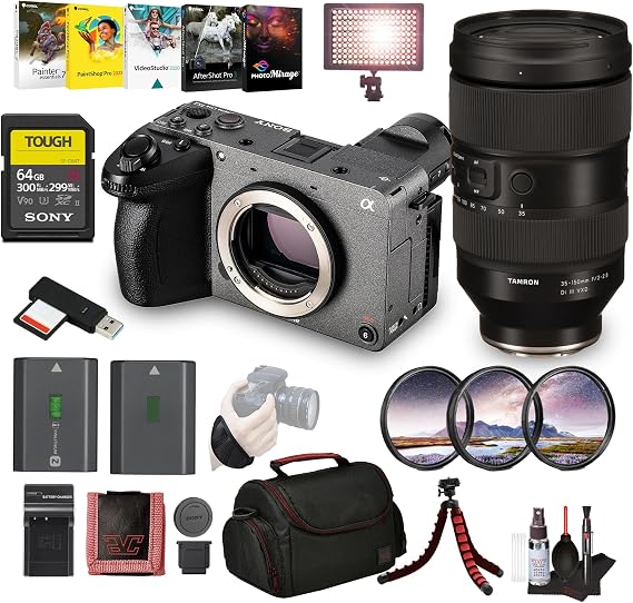 Sony FX2 Compact Cinema Camera Full-Frame 4K, Internal ND, Fast Autofocus (ILME-FX2B) + 64GB Memory Card + NP-FZ100 Battery + Lens Filter Kit + Photography Software + Camera Bag + More