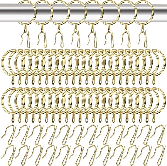 80Pcs Stainless Steel Drapery Hanging Rings with Eyelets, Curtain Pin-on Hooks Pins for Window Door Shower Bathroom Rings-30 mm-1.18" Internal Diameter (Gold)