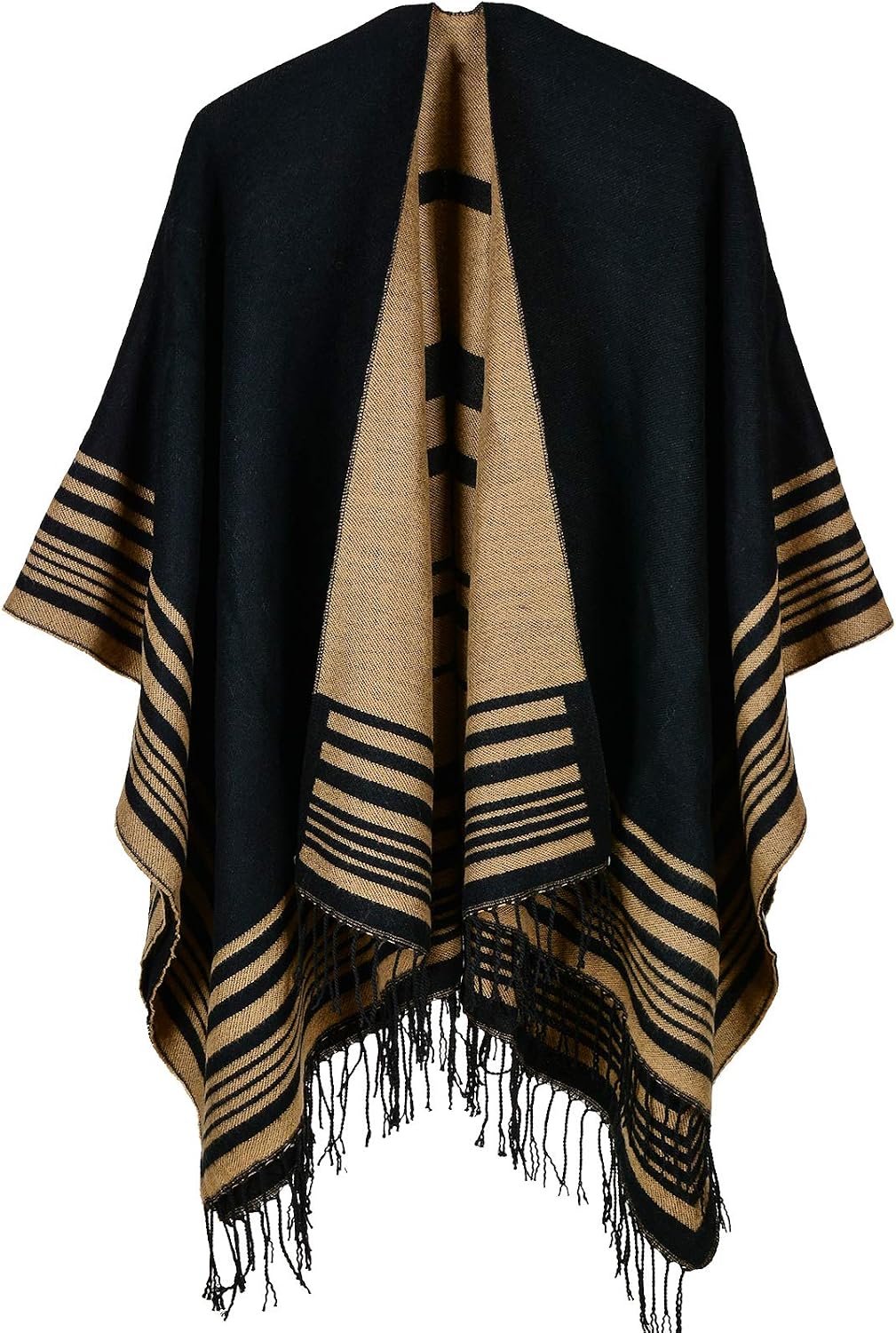KirGiabo Women's Plaid Sweater Poncho Cape Coat Open Front Blanket Shawls and Wraps