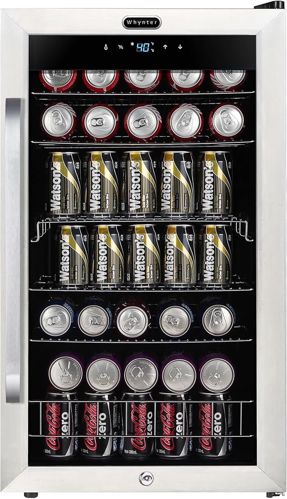 Whynter Beverage Refrigerator Mini Fridge, 136 Can, Glass Door, BR-1211DS | Even Fan Forced Cooling, Security Lock, Low Vibration Quiet Compressor, Chills Cans and Bottles for Home or Office