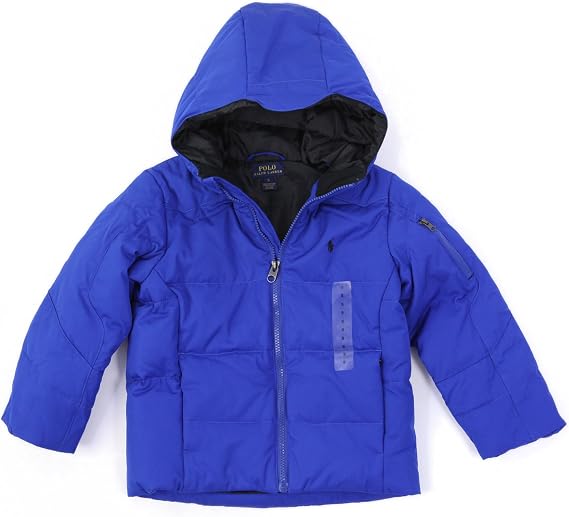 Polo Ralph Lauren ポロ ラルフローレン Kids Boys Down Jacket Hoodie with One-Point Pony Embroidery 0101429 Parallel Import, Sapphire Blue