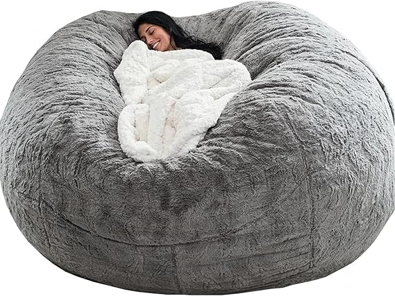 NIBHZ Bean Bag Cover Bean Bag Chairs for Adults Large Soft Bean Bag Chairs Cover Without Filling Giant Fluffy Moon Pod Lazy Sofa Bean Bag Bed,gray-7FT
