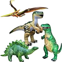 Jet Creations 4pk T. Rex Stegosaurus Raptor Pteranodon Inflatable, 37-51” | Prehistoric Dinosaur Toys for Adults and Kids 3 Year and up | Blow up Birthday Party Favors, Decor, Pool, Gifts