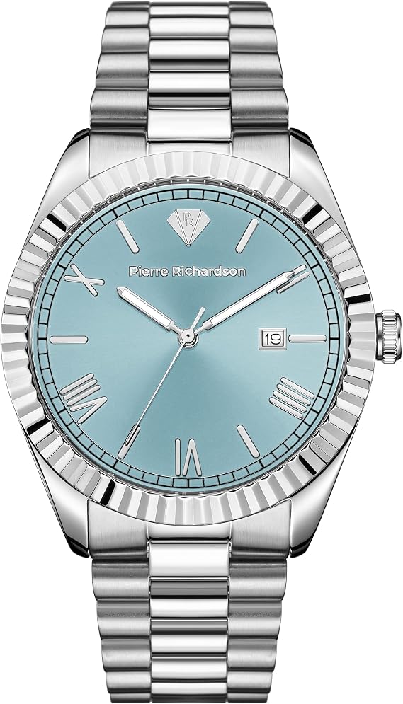 PIERRE RICHARDSON Men’s Luxury Watch PR9841 – Silver Stainless Steel Quartz Watch, 41mm, 5ATM Water Resistant, Scratch-Resistant Mineral Glass, Elegant Dress Watch for Men, Reloj para Hombres, Black