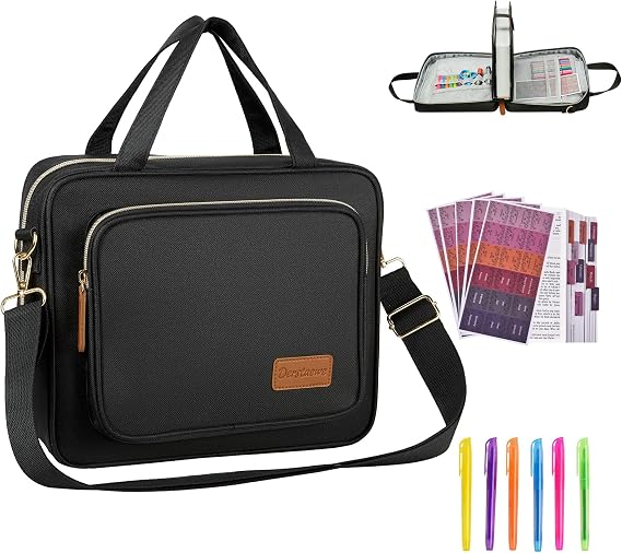 Bible Cover for Women Large Bible Case with Zipper, Floral Journal Bag with Handle & Shoulder Strap, Christian Gift for Bible Study & Church, Black